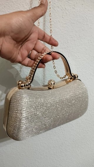 Bolso fiesta dorado pedrería asas