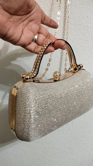 Bolso fiesta dorado pedrería asas