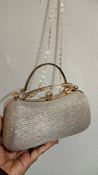 Bolso fiesta dorado pedrería asas