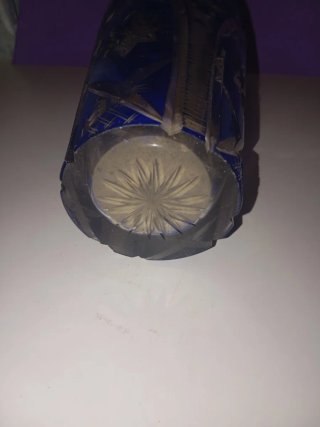 Jarrón Cristal Bohemia Azul Vintage