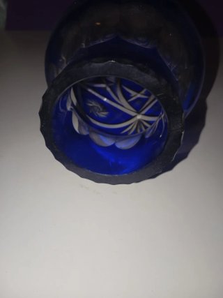 Jarrón Cristal Bohemia Azul Vintage