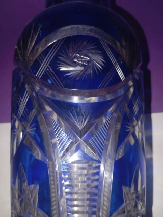 Jarrón Cristal Bohemia Azul Vintage
