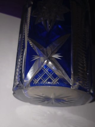 Jarrón Cristal Bohemia Azul Vintage