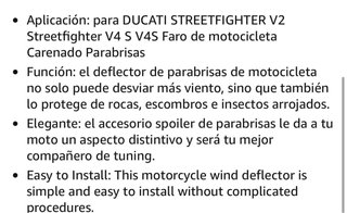 Parabrisas para Ducati Street Fighter V2 V4
