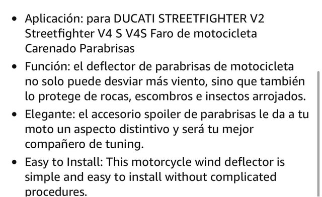 Parabrisas para Ducati Street Fighter V2 V4