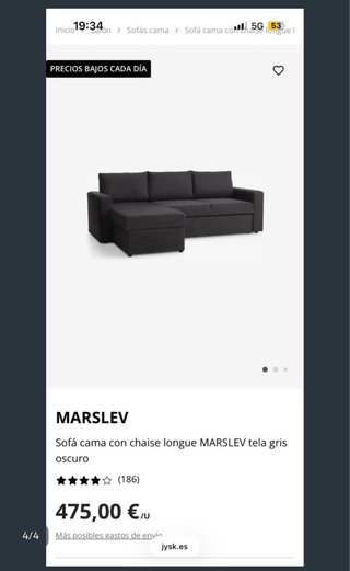Sofá chaiselongue gris tela