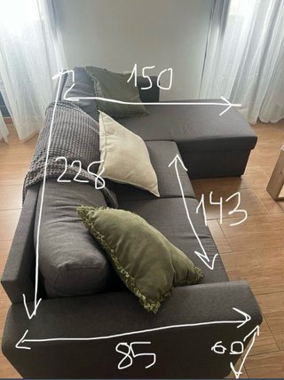 Sofá chaiselongue gris tela