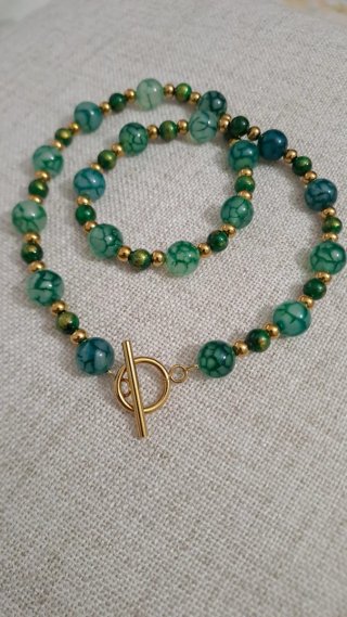 Collar Ágata Dragón Verde y Cierre Dorado