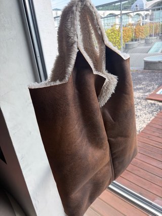 Borsa tote in pelle scamosciata e pelo