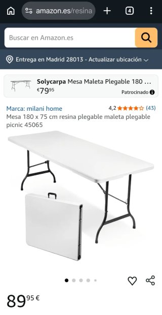 Mesa plegable Marbueno terraza/mercadillo 150 kg