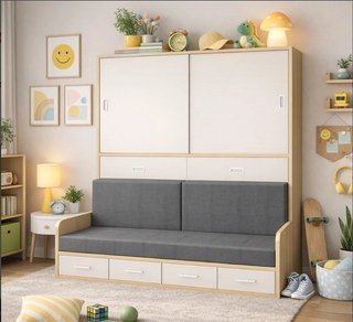 CAMA abatible con SOFÁ 90×190 y ARMARIO superior