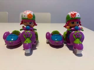 2 Muñecas PinyPon Moteras con Sidecar