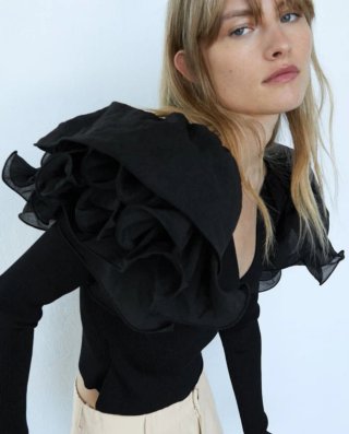 Top Zara cruzado organza negro