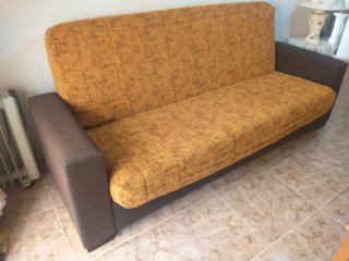 Sofá Cama Tela Marrón y Negro
