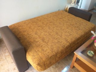 Sofá Cama Tela Marrón y Negro
