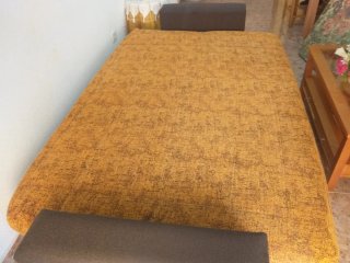 Sofá Cama Tela Marrón y Negro