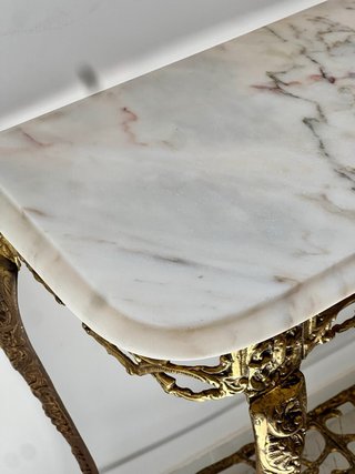 Consola Antigua de Bronce y Mármol Blanco 75x33