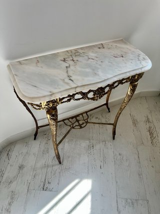 Consola Antigua de Bronce y Mármol Blanco 75x33