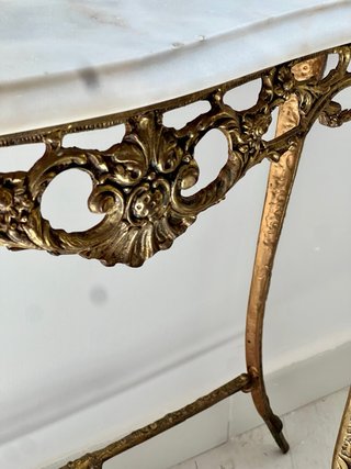 Consola Antigua de Bronce y Mármol Blanco 75x33