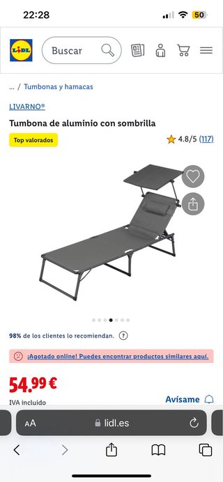Pack 2 Tumbonas de Aluminio con Parasol LIVARNO