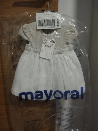 Vestido Mayoral 2-4 meses Lino Blanco