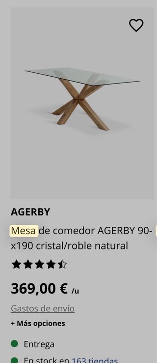 Mesa de cristal y madera