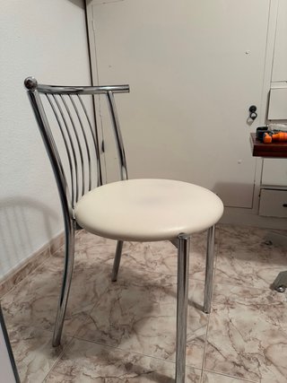 3 Sillas Cocina Cromadas Beige