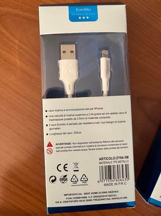 Cavo ricarica dati iPhone Euroblu 3m