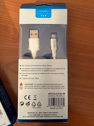 Cavo ricarica dati iPhone Euroblu 3m