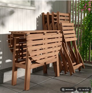 Mesa plegable madera exterior + 2 sillas