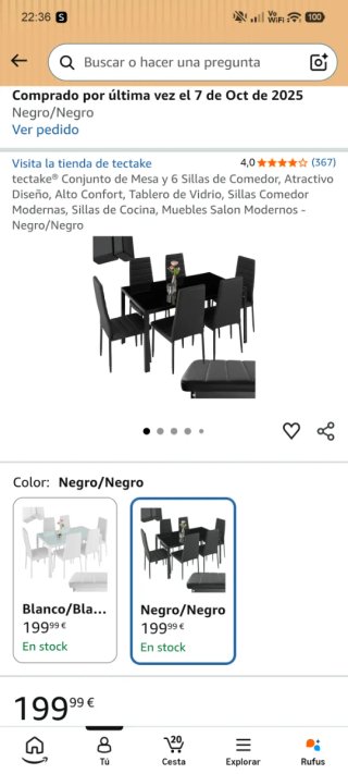 Conjunto de comedor con mesa de cristal y 6 sillas