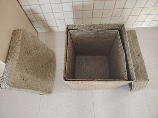 2 Cajas Organizadoras Mimbre Beige/Marrón