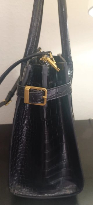 Bolso Mango Efecto Piel Cocodrilo Negro