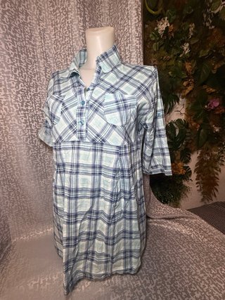 Blusa Manga Larga Cuadros Azul y Verde