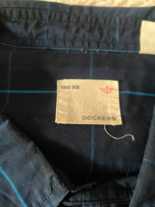 Camisa Dockers Negra Rayas Azules Talla xl.