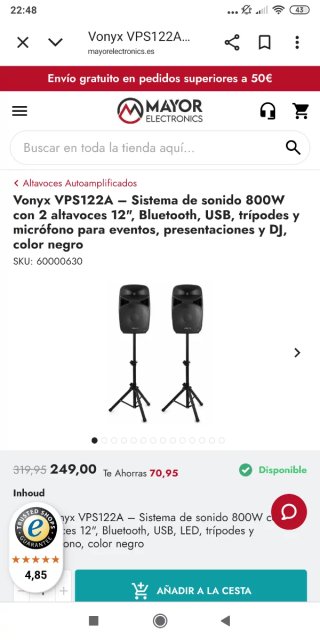 Altavoces Vonyx VPS122A Activo + Pasivo