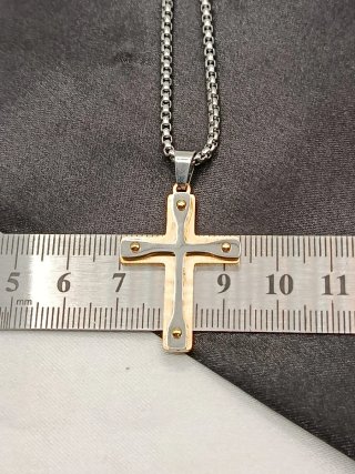 Collar Cruz Acero Inoxidable Bicolor
