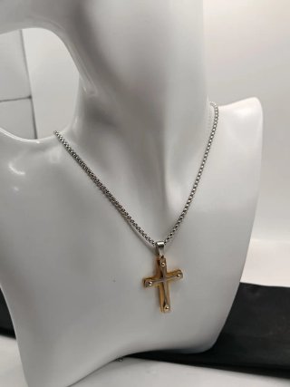 Collar Cruz Acero Inoxidable Bicolor