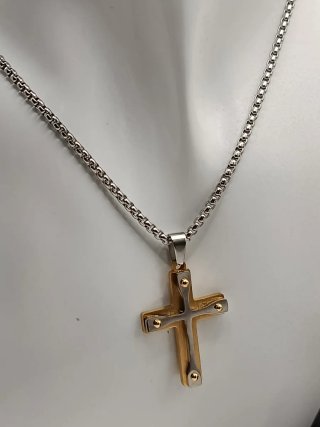 Collar Cruz Acero Inoxidable Bicolor