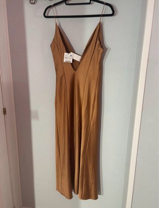 Vestido Zara Seda Tirantes Ocre talla xs NUEVO