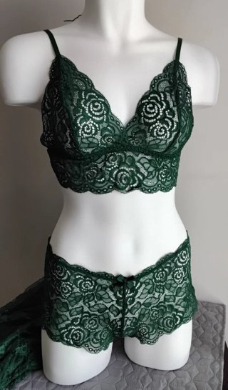 Conjunto Lenceria Encaje Verde Talla XL