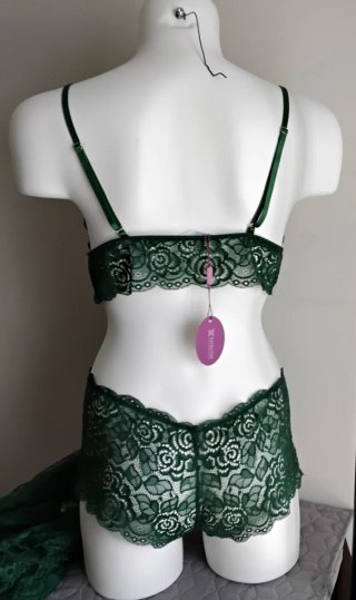 Conjunto Lenceria Encaje Verde Talla XL