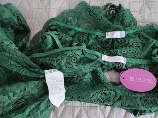Conjunto Lenceria Encaje Verde Talla XL