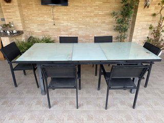 Mesa y 6 Sillas Jardín Cristal y Metal