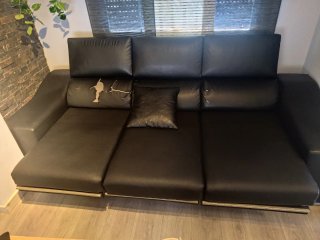 Sofá modular negro 3 plazas + chaiselongue