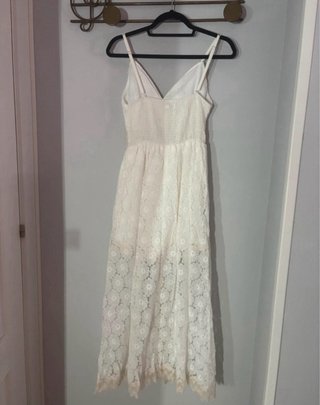 Vestido largo encaje crema con pantalón