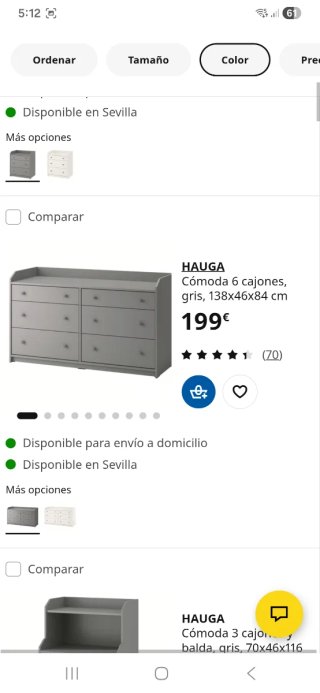Cómoda de 6 cajones gris