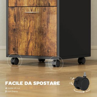 Archivador De Oficina Con Cajón, Ruedas Con Freno Y Estante Abierto, Cajonera De Oficina Con Cerradura Y 2 Llaves Para Carta/Legal/Formato A4, Armario Para Estudio, 40X35X60Cm, Marrón