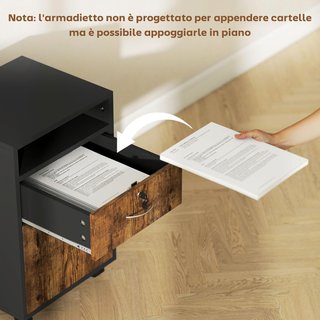 Archivador De Oficina Con Cajón, Ruedas Con Freno Y Estante Abierto, Cajonera De Oficina Con Cerradura Y 2 Llaves Para Carta/Legal/Formato A4, Armario Para Estudio, 40X35X60Cm, Marrón
