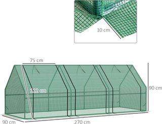 Invernadero de Jardín en PE para Plantas y Flores con Bordes Extendidos y Puertas con Cremallera, 270X90X90 Cm, Verde Oscuro